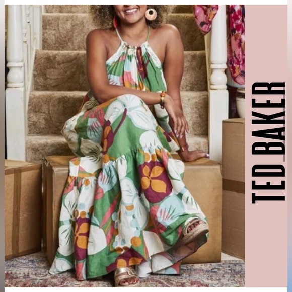TED BAKER • STUNNING “Dulina” Green Floral Maxi Dress •Size 6 - Picture 4 of 14